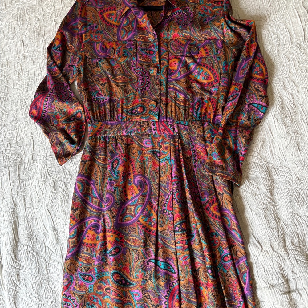 WinterSilks Multicolor Paisley Long Sleeve Dress